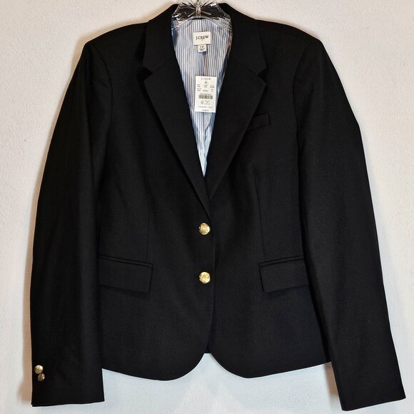 Womens J Crew Black Wool Schoolboy Blazer Size 12 Preppy Academia Ivy League - Picture 1 of 9